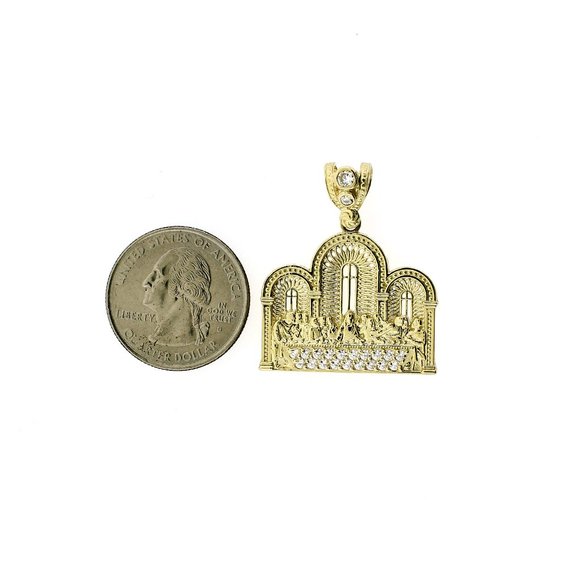 Real 10K Yellow Gold Diamond Cut Jesus Last Supper Charm Pendant - Picture 6 of 10